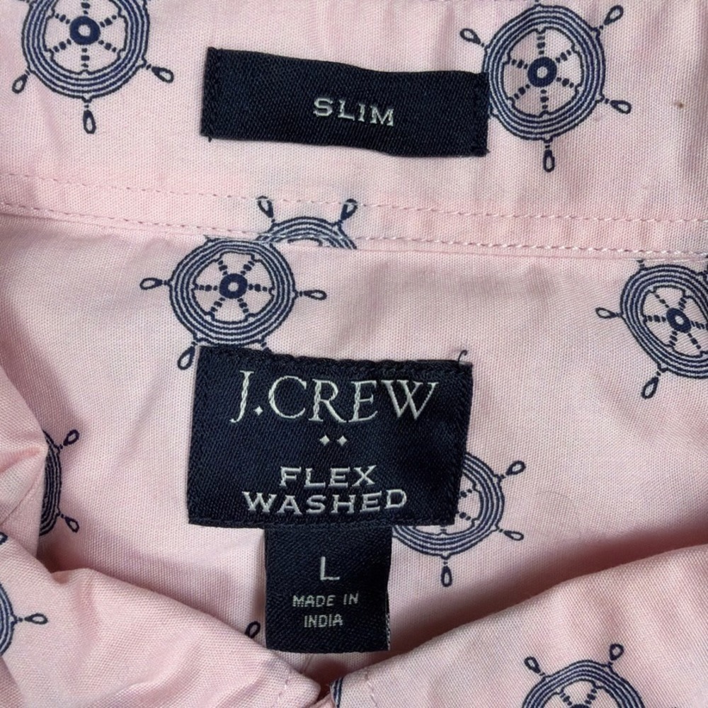 J Crew Flex Washed Mens L Pink Ship Wheel Button Shirt‎ Slim Nautical Preppy - Picture 3 of 9